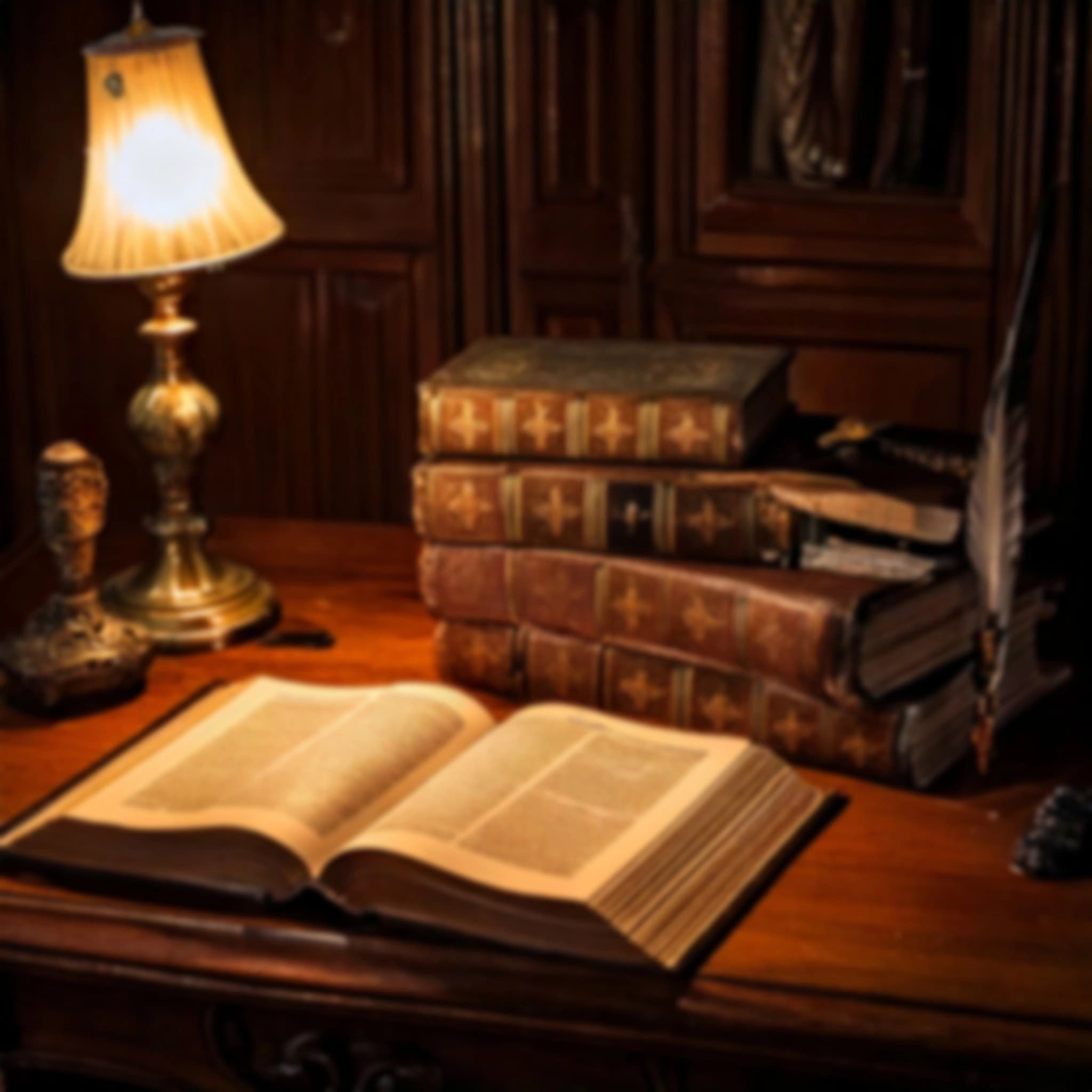 Libros y una lámpara sobre un escritorio